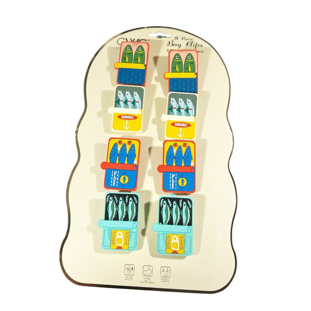 CWC SARDINE Fish-Themed Bag Clips Set/8 with Magnetic Back